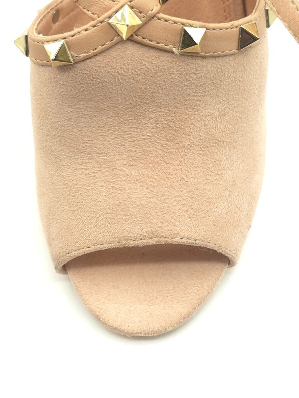 Olivia Ferguson Nude Suede Peep-Toe Studded Strappy Sandals Ankle Strap Women's - Picture 11 of 14